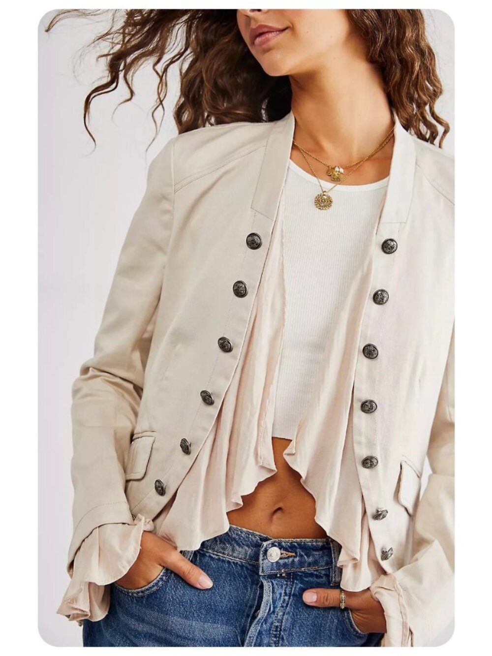 Free People Ruffles Buttons Romance Jacket sz S - Picture 3 of 10